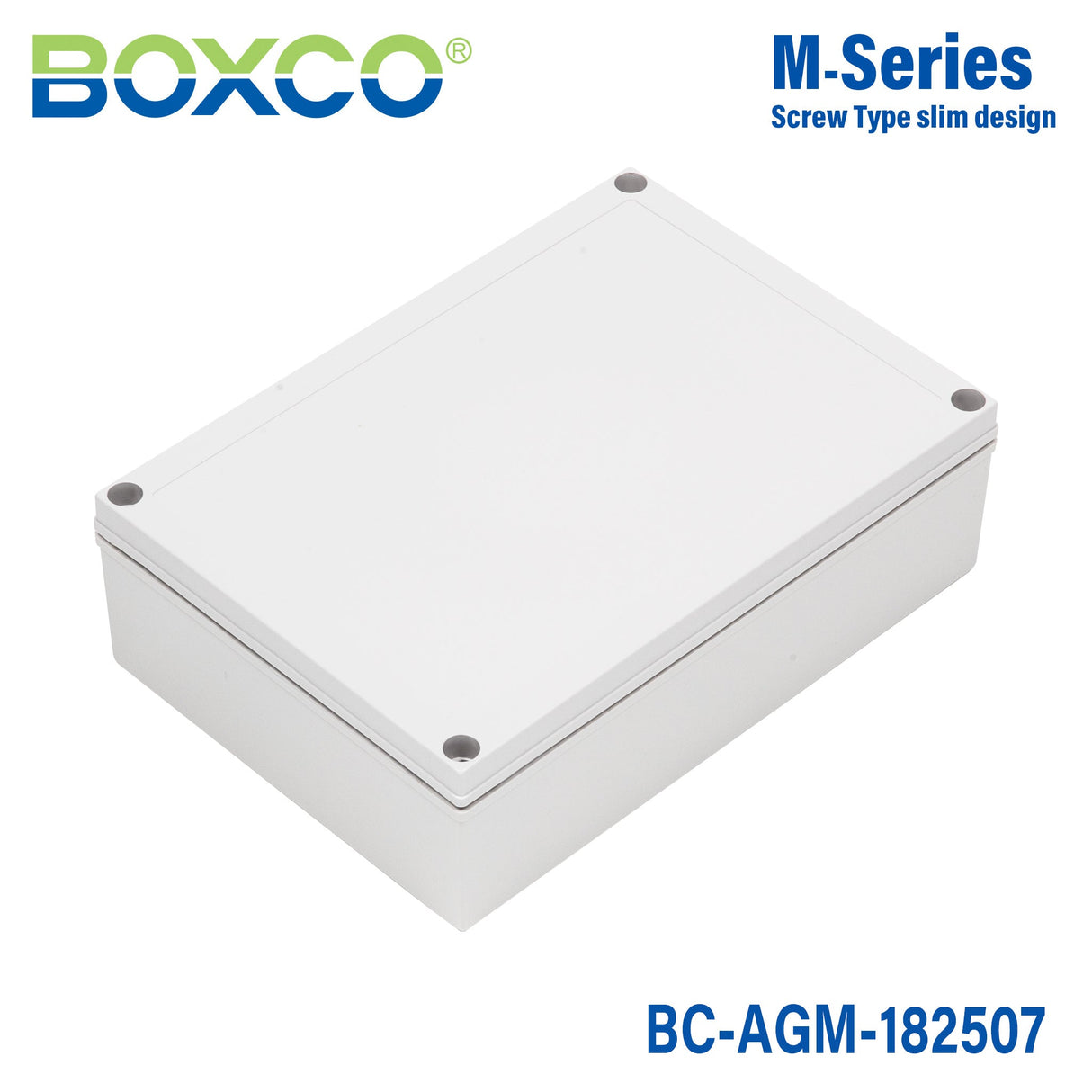 Boxco M - Series 7.09 x 10.04 x 2.95 Inches(180 x 255 x 75mm) Plastic Enclosure, IP67, IK08, ABS, Grey Cover, Screw Type - BC - AGM - 182507 - powersupplymall.com