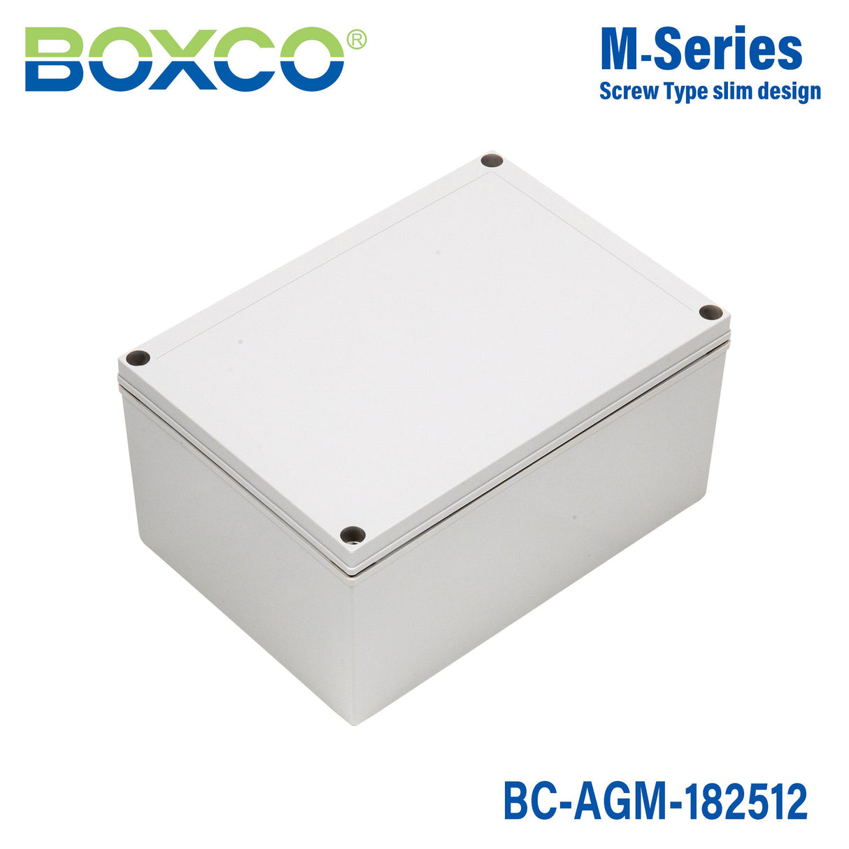 Boxco M - Series 7.09 x 10.04 x 4.92 Inches(180 x 255 x 125mm) Plastic Enclosure, IP67, IK08, ABS, Grey Cover, Screw Type - BC - AGM - 182512 - powersupplymall.com
