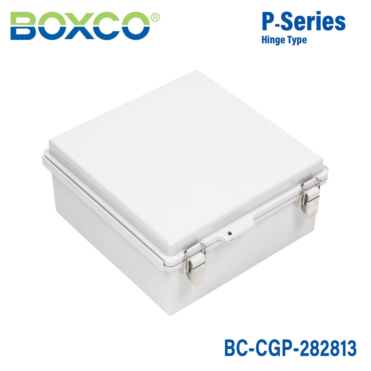 Boxco P - Series 11.02 x 11.02 x 5.12 Inches(280 x 280 x 130mm) Plastic Enclosure, IP67, IK08, PC, Grey Cover, Molded Hinge and Latch Type - BC - CGP - 282813 - powersupplymall.com