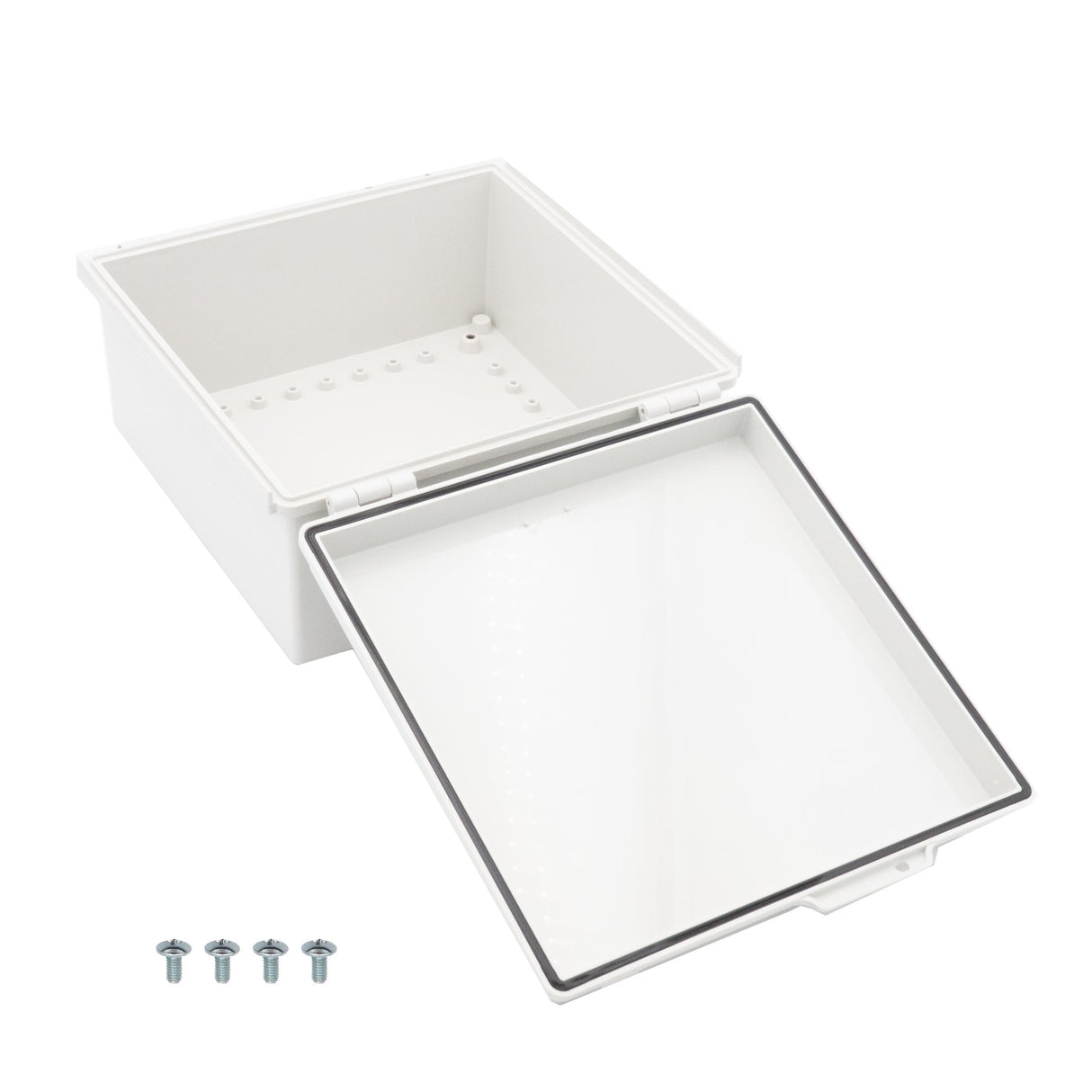 Boxco P - Series 11.81 x 11.81 x 5.91 Inches(300 x 300 x 150mm) Plastic Enclosure, IP67, IK08, PC, Grey Cover, Molded Hinge and Latch Type - BC-CGP-303015 - powersupplymall.com
