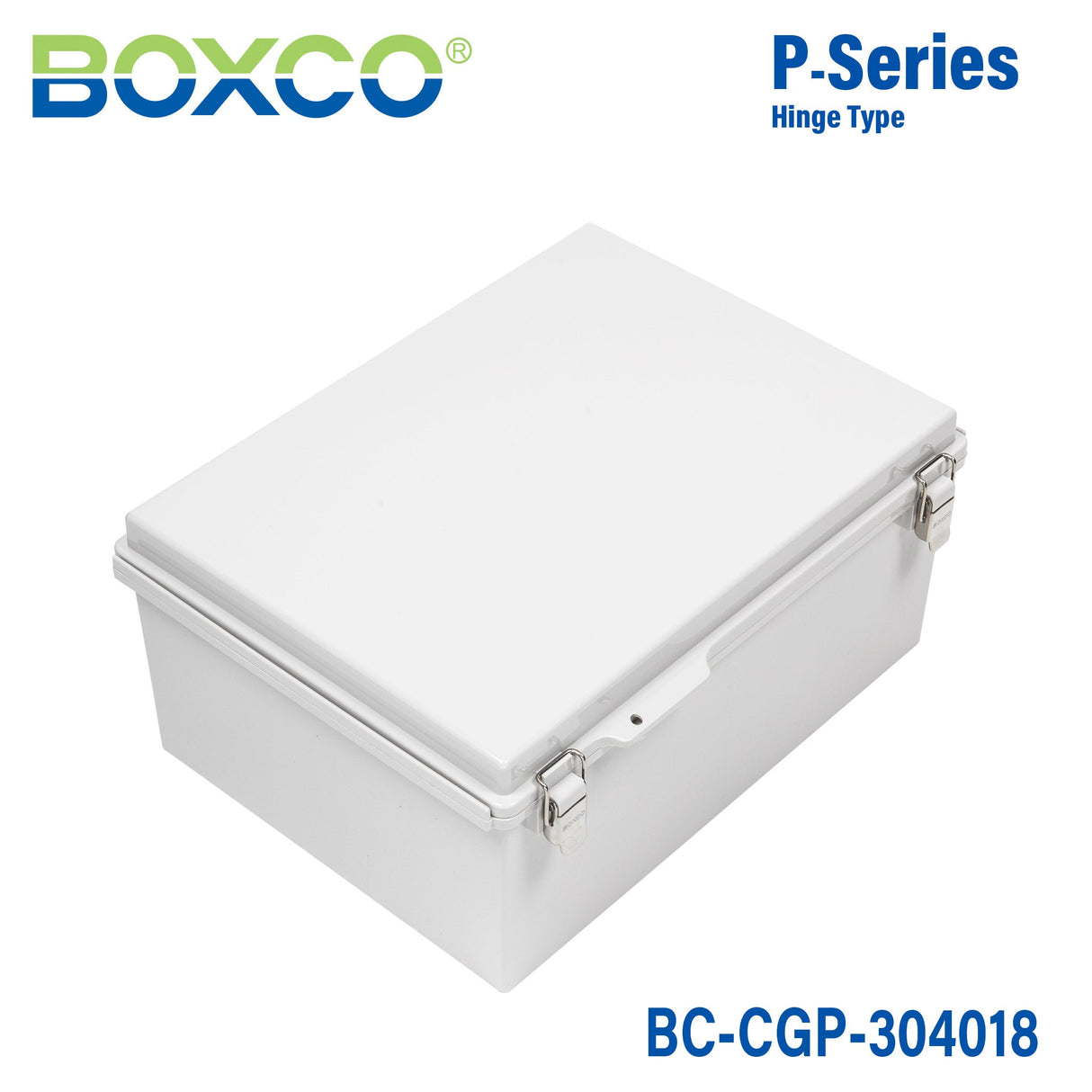 Boxco P - Series 11.81 x 15.75 x 7.09 Inches(300 x 400 x 180mm) Plastic Enclosure, IP67, IK08, PC, Grey Cover, Molded Hinge and Latch Type - BC-CGP-304018 - powersupplymall.com