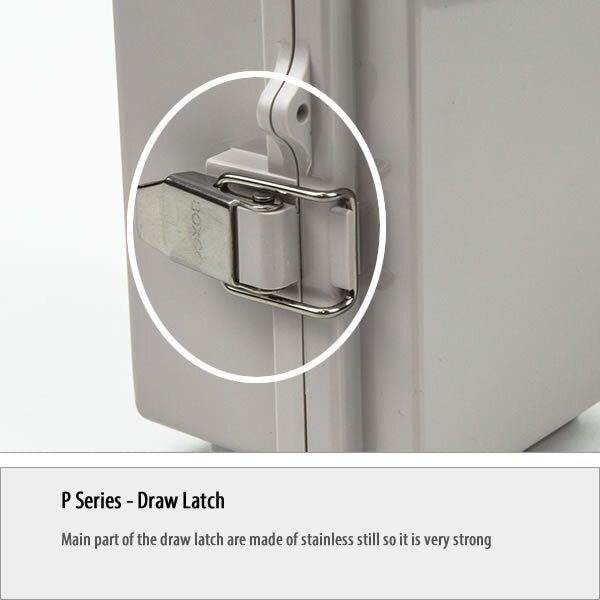 Boxco P - Series 5.31 x 6.10 x 3.35 Inches(135 x 155 x 85mm) Plastic Enclosure, IP67, IK08, ABS, Grey Cover, Molded Hinge and Latch Type - BC-AGP-131508 - powersupplymall.com