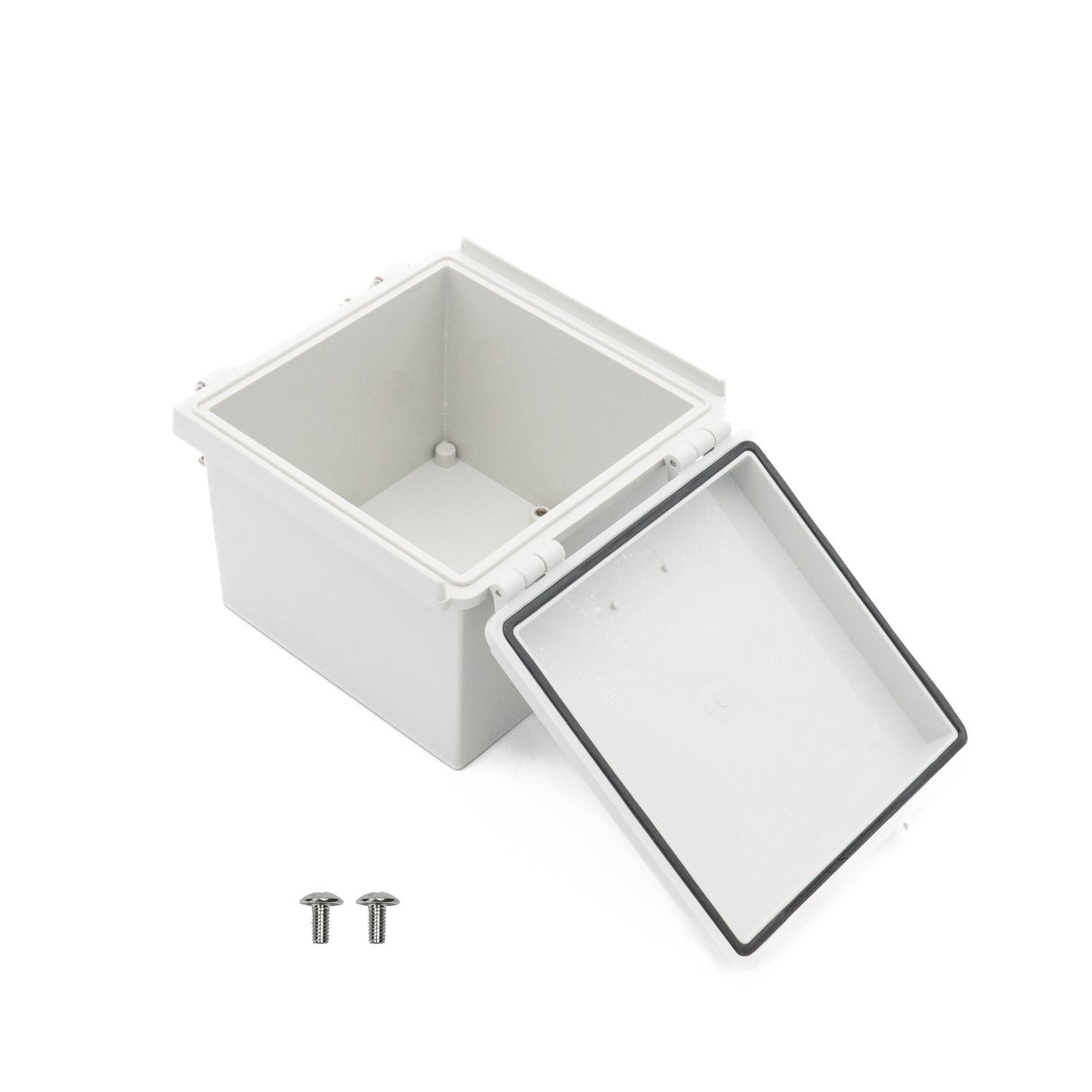 Boxco P - Series 5.91 x 5.91 x 4.72 Inches(150 x 150 x 120mm) Plastic Enclosure, IP67, IK08, PC, Grey Cover, Molded Hinge and Latch Type - BC-CGP-151512 - powersupplymall.com