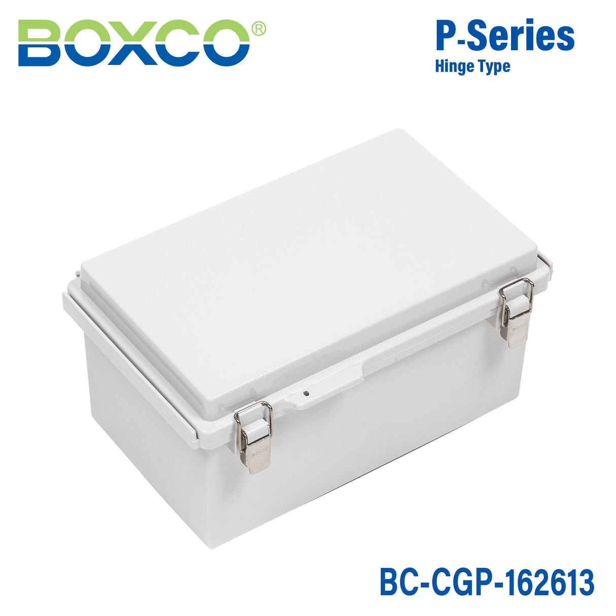 Boxco P - Series 6.30 x 10.24 x 5.12 Inches(160 x 260 x 130mm) Plastic Enclosure, IP67, IK08, PC, Grey Cover, Molded Hinge and Latch Type - BC - CGP - 162613 - powersupplymall.com
