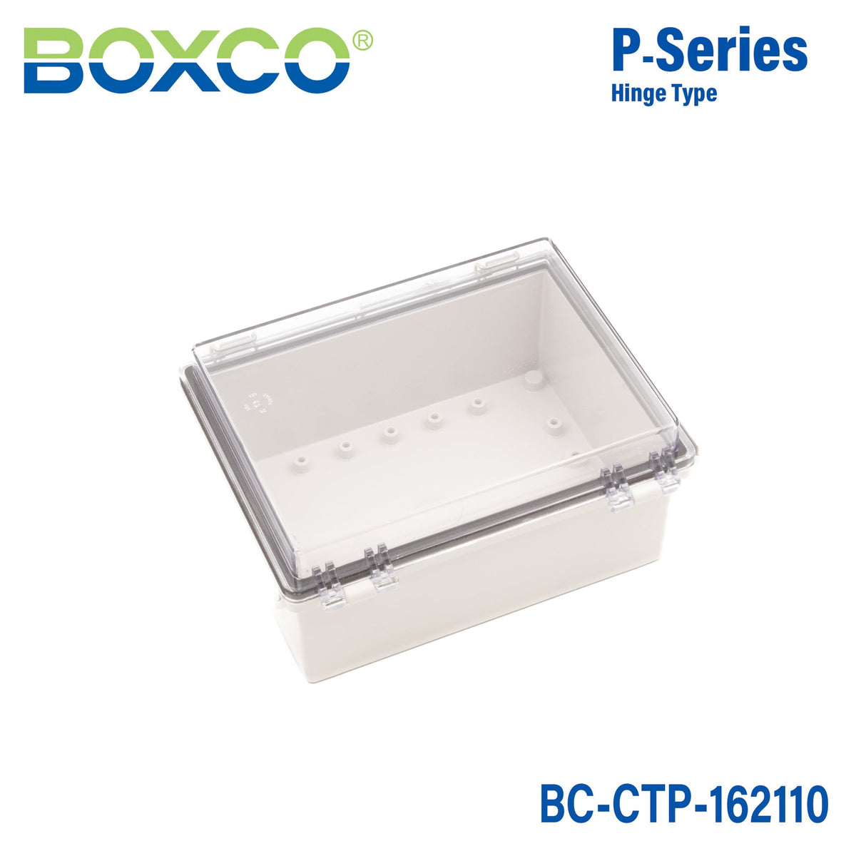 Boxco P - Series 6.30 x 8.27 x 3.94 Inches(160 x 210 x 100mm) Plastic Enclosure, IP67, IK08, PC, Transparent Cover, Molded Hinge and Latch Type - BC - CTP - 162110 - powersupplymall.com
