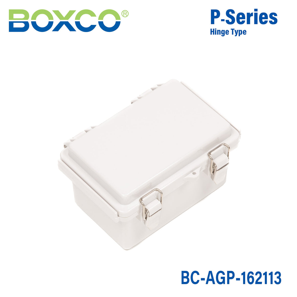 Boxco P - Series 6.30 x 8.27 x 5.12 Inches(160 x 210 x 130mm) Plastic Enclosure, IP67, IK08, ABS, Grey Cover, Molded Hinge and Latch Type - BC-AGP-162113 - powersupplymall.com