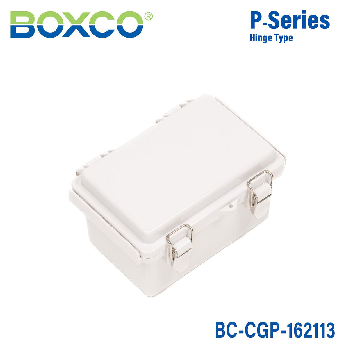 Boxco P - Series 6.30 x 8.27 x 5.12 Inches(160 x 210 x 130mm) Plastic Enclosure, IP67, IK08, PC, Grey Cover, Molded Hinge and Latch Type - BC - CGP - 162113 - powersupplymall.com