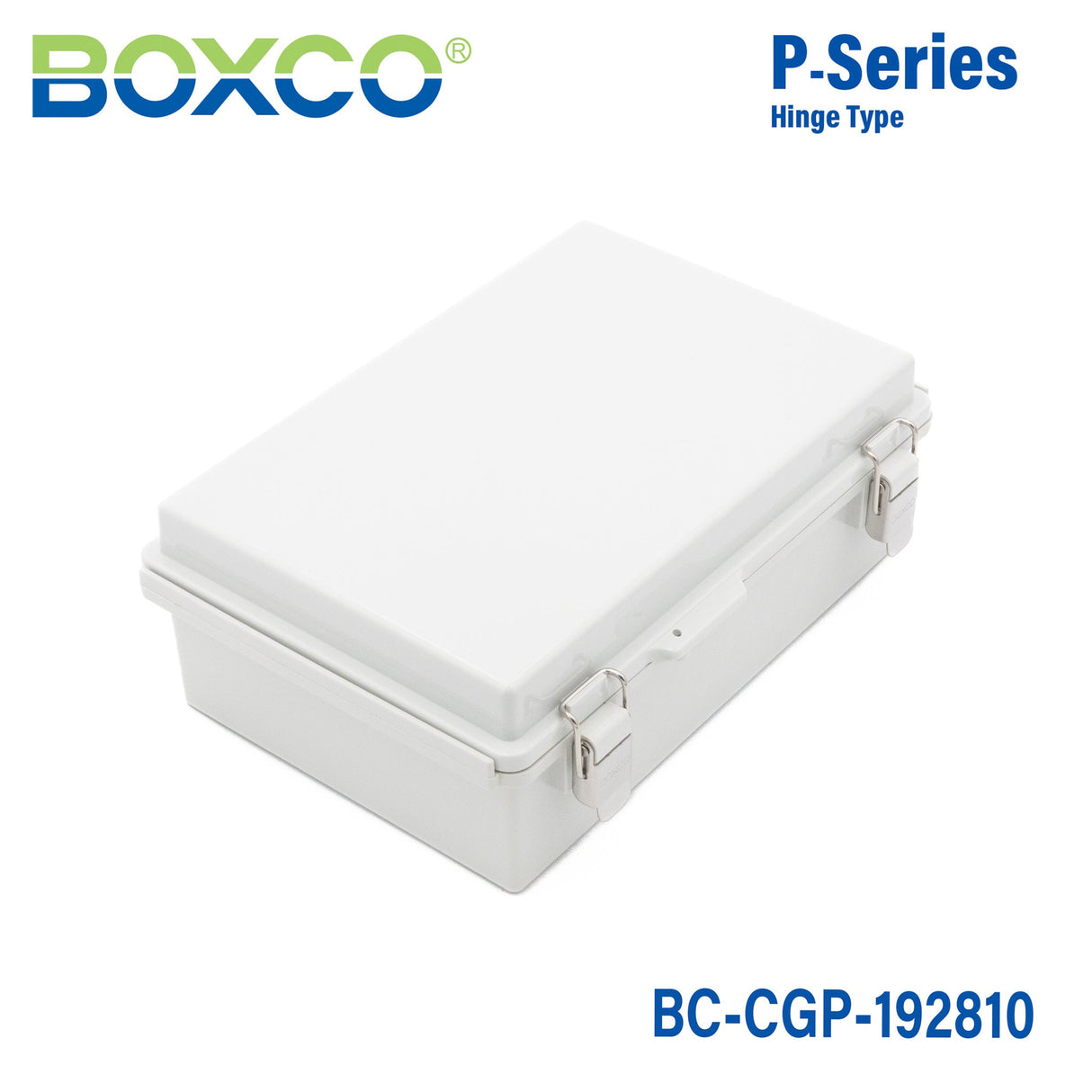Boxco P - Series 7.48 x 11.02 x 3.94 Inches(190 x 280 x 100mm) Plastic Enclosure, IP67, IK08, PC, Grey Cover, Molded Hinge and Latch Type - BC - CGP - 192810 - powersupplymall.com