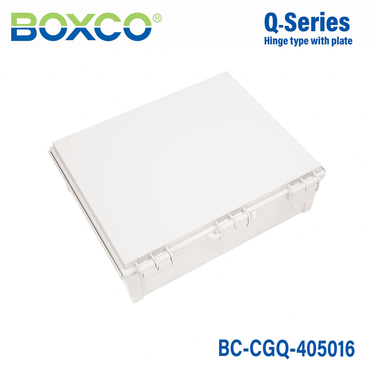 Boxco Q - Series 15.75 x 19.69 x 6.30 Inches(400 x 500 x 160mm) Plastic Enclosure, IP67, IK08, PC, Grey Cover, Plastic Hinge and Latch Type - BC-CGQ-405016 - powersupplymall.com