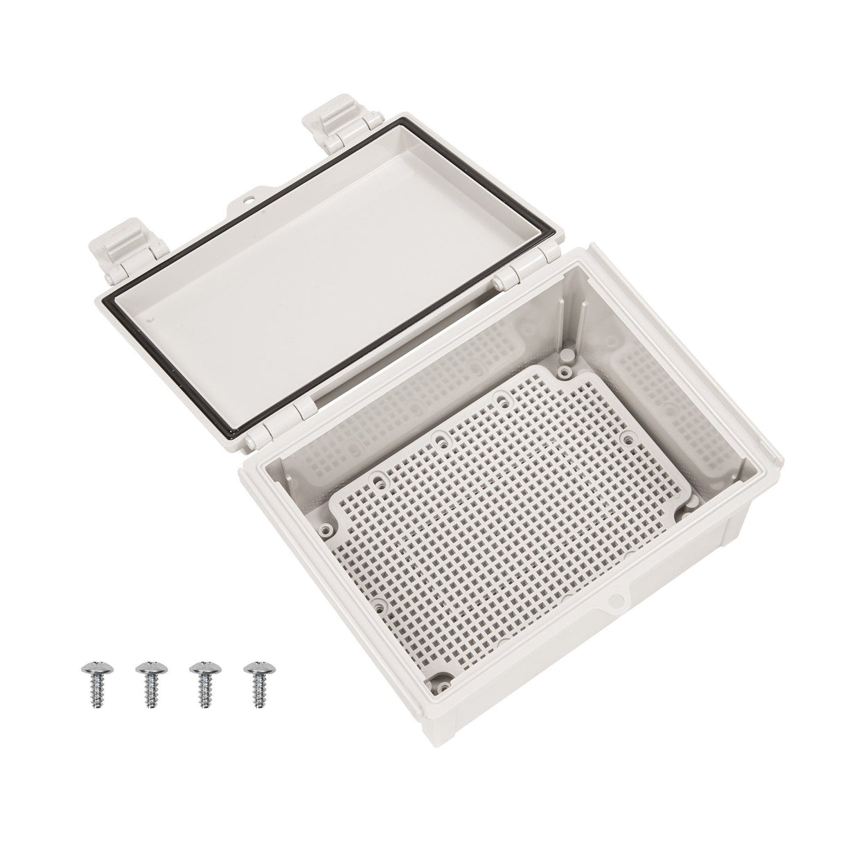 Boxco Q - Series 6.30 x 8.27 x 3.94 Inches(160 x 210 x 100mm) Plastic Enclosure, IP67, IK08, ABS, Grey Cover, Hinge Type with Plate - BC-AGQ-162110G - powersupplymall.com