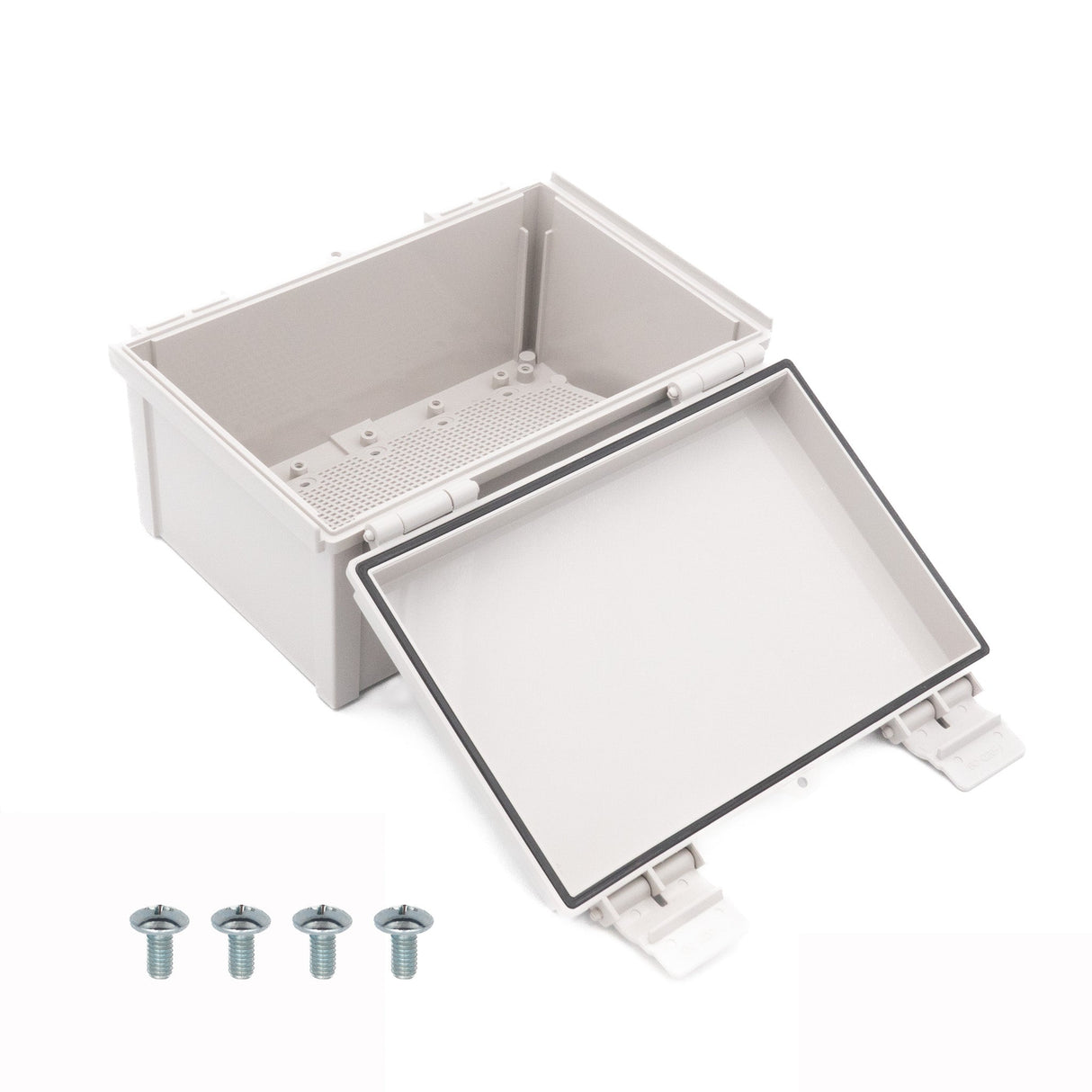 Boxco Q - Series 7.87 x 11.81 x 5.91 Inches(200 x 300 x 150mm) Plastic Enclosure, IP67, IK08, ABS, Grey Cover, Hinge Type with Plate - BC-AGQ-203015G - powersupplymall.com