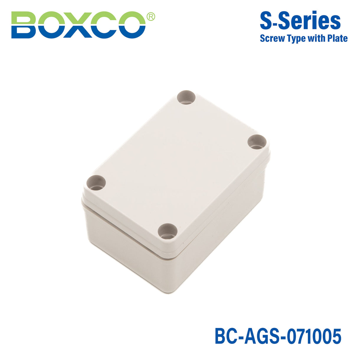 Boxco S - Series 2.95 x 4.13 x 2.17 Inches(75x105x55mm) Plastic Enclosure, IP67, IK08, ABS, Grey Cover, Screw Type - BC-AGS-071005 - powersupplymall.com