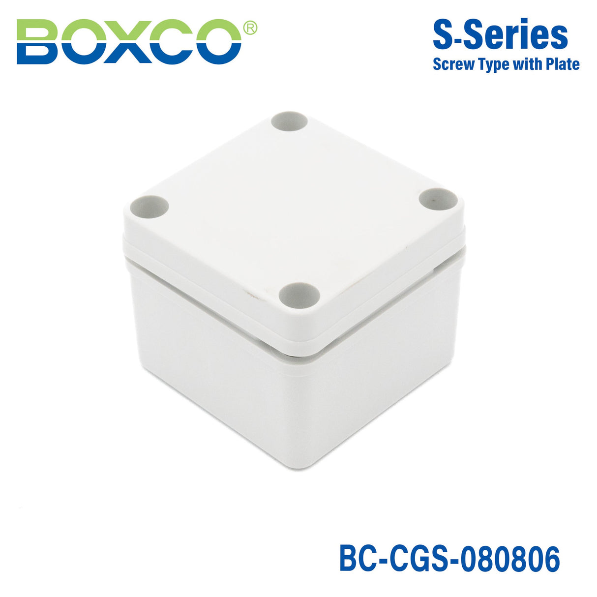 Boxco S - Series 3.15 x 3.15 x 2.36 Inches(80x80x60mm) Plastic Enclosure, IP67, IK08, PC, Grey Cover, Screw Type - BC-CGS-080806 - powersupplymall.com