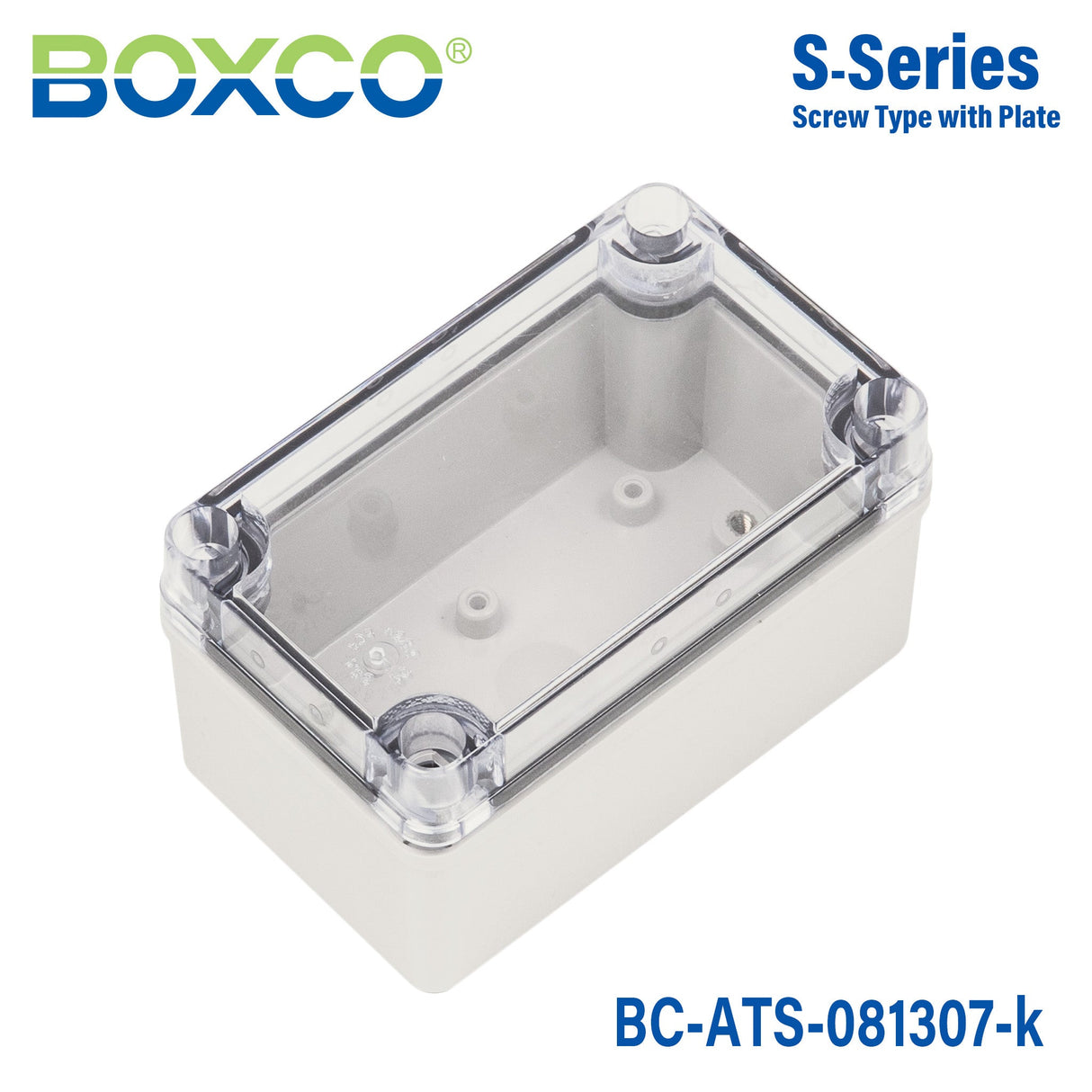 Boxco S - Series 3.15 x 5.12 x 2.76 Inches(80 x 130 x 70mm) Plastic Enclosure, IP67, IK08, ABS, Transparent Cover, Screw Type - BC-ATS-081307-K - powersupplymall.com