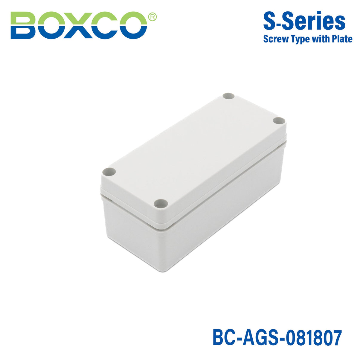 Boxco S - Series 3.15 x 7.09 x 2.76 Inches(80x180x70mm) Plastic Enclosure, IP67, IK08, ABS, Grey Cover, Screw Type - BC-AGS-081807 - powersupplymall.com