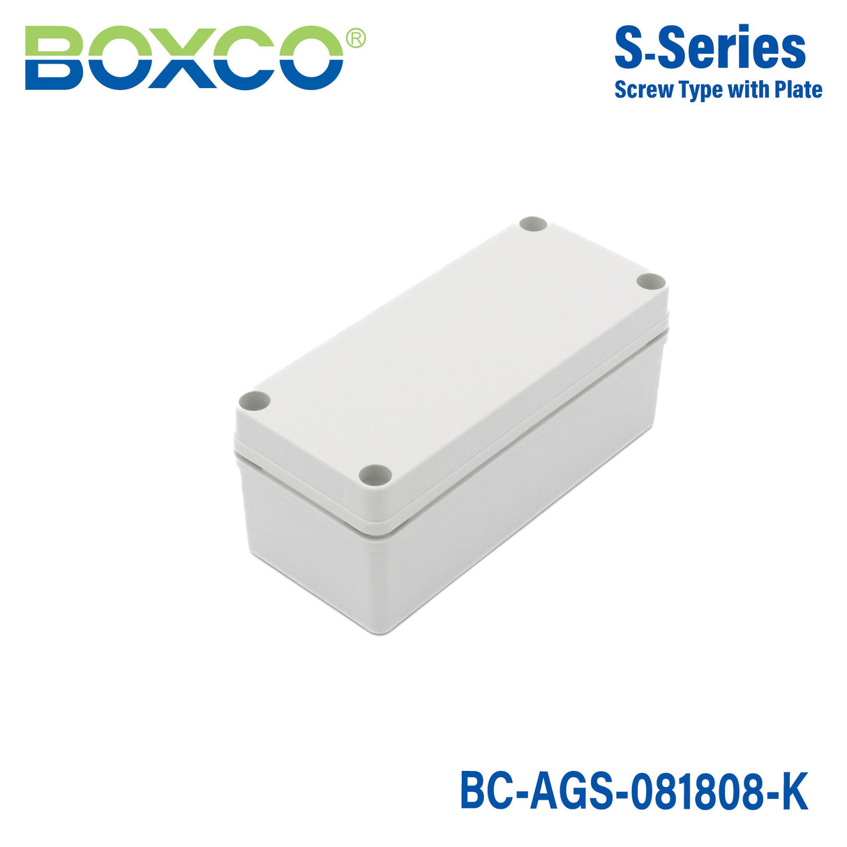 Boxco S - Series 3.15 x 7.09 x 3.35 Inches(80 x 180 x 85mm) Plastic Enclosure, IP67, IK08, ABS, Grey Cover, Screw Type - BC-AGS-081808-K - powersupplymall.com