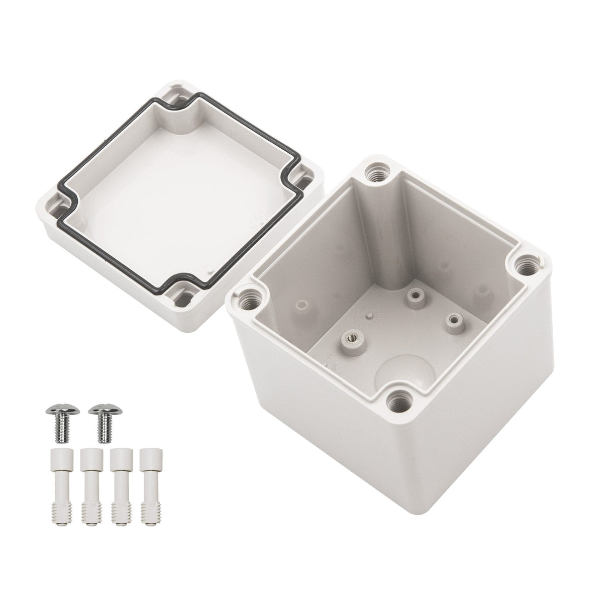 Boxco S - Series 3.94 x 3.94 x 3.94 Inches(100x100x100mm) Plastic Enclosure, IP67, IK08, ABS, Grey Cover, Screw Type - BC - AGS - 101010 - powersupplymall.com