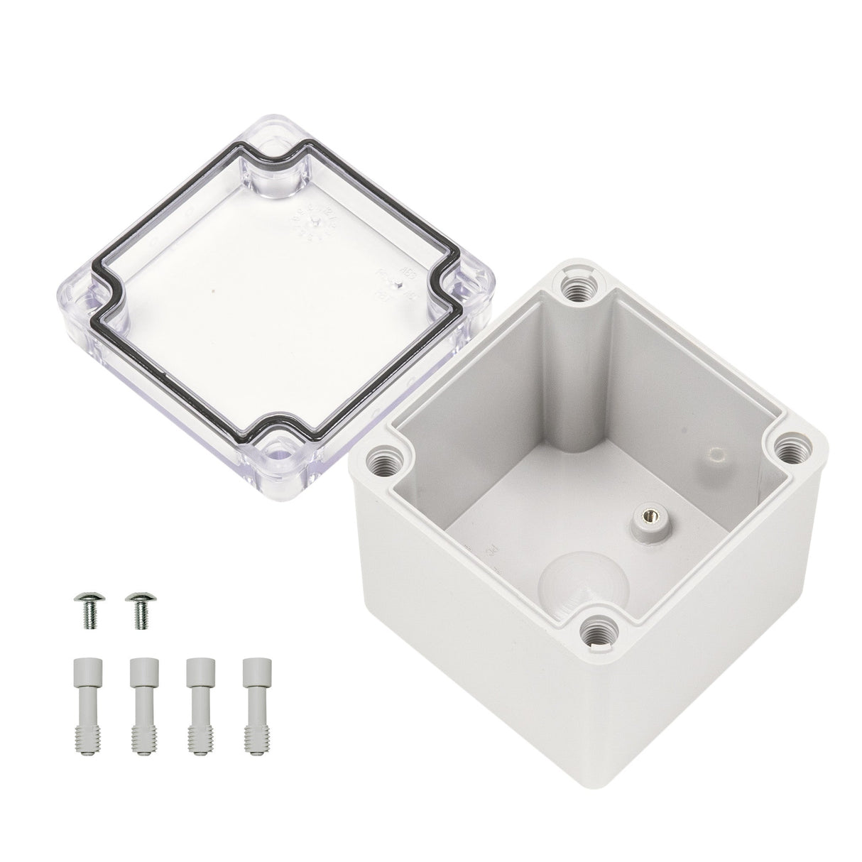 Boxco S - Series 3.94 x 3.94 x 3.94 Inches(100x100x100mm) Plastic Enclosure, IP67, IK08, PC, Transparent Cover, Screw Type - BC-CTS-101010 - powersupplymall.com