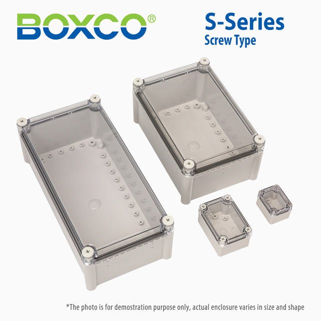 Boxco S - Series 5.51 x 9.06 x 3.74 Inches(140x230x95mm) Plastic Enclosure, IP67, IK08, PC, Transparent Cover, Screw Type - BC-CTS-142309 - powersupplymall.com