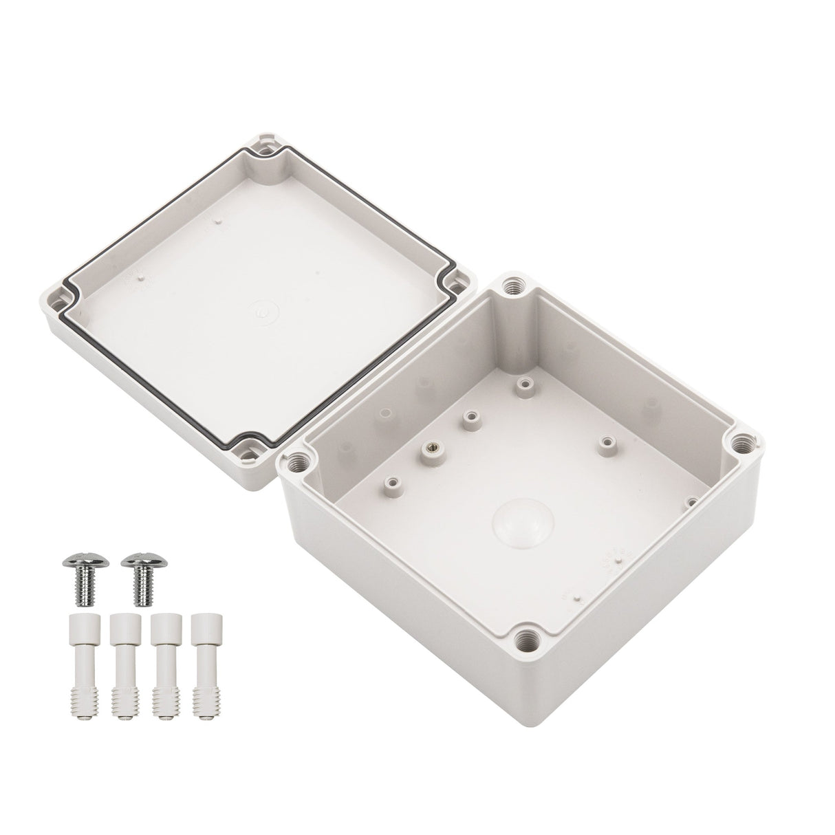 Boxco S - Series 5.91 x 5.91 x 2.95 Inches(150x150x75mm) Plastic Enclosure, IP67, IK08, PC, Grey Cover, Screw Type - BC-CGS-151507 - powersupplymall.com
