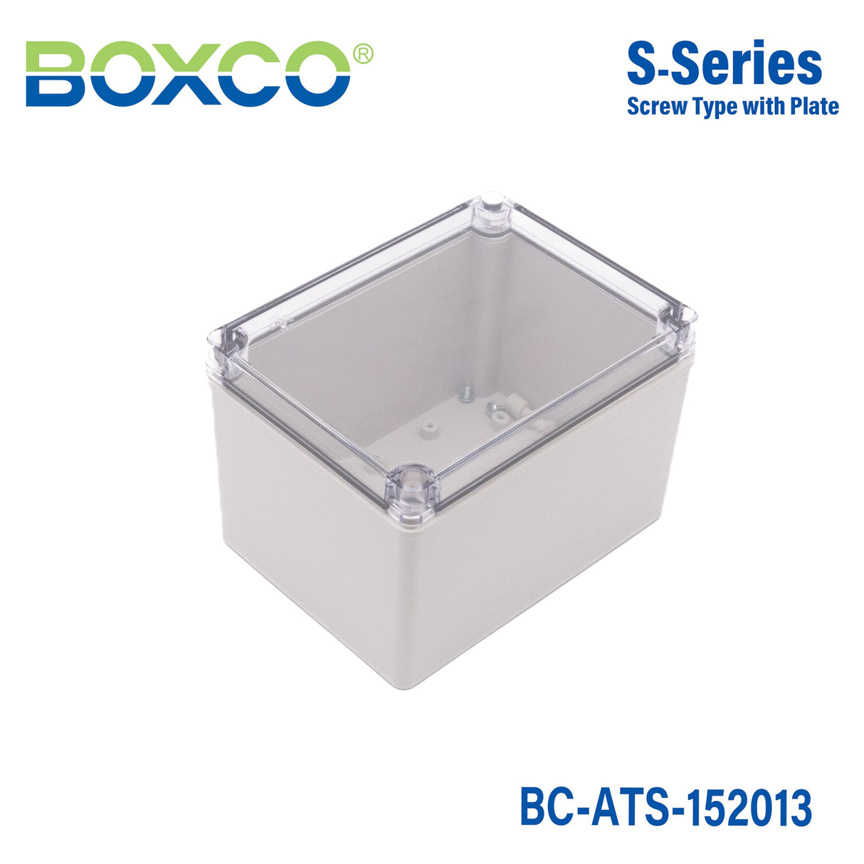 Boxco S - Series 5.91 x 7.87 x 5.12 Inches(150x200x130mm) Plastic Enclosure, IP67, IK08, ABS, Transparent Cover, Screw Type - BC-ATS-152013 - powersupplymall.com