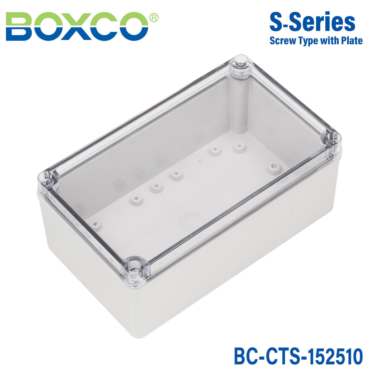Boxco S - Series 5.91 x 9.84 x 3.94 Inches(150x250x100mm) Plastic Enclosure, IP67, IK08, PC, Transparent Cover, Screw Type - BC-CTS-152510 - powersupplymall.com