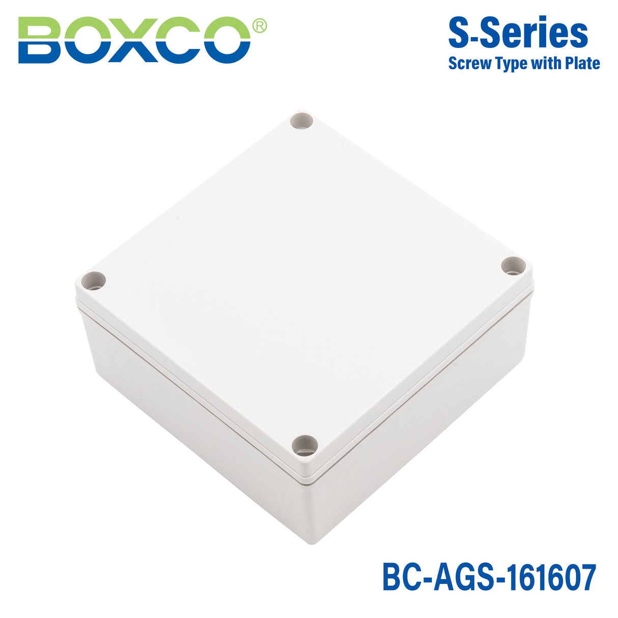 Boxco S - Series 6.3 x 6.3 x 2.76 Inches(160x160x70mm) Plastic Enclosure, IP67, IK08, ABS, Grey Cover, Screw Type - BC-AGS-161607 - powersupplymall.com
