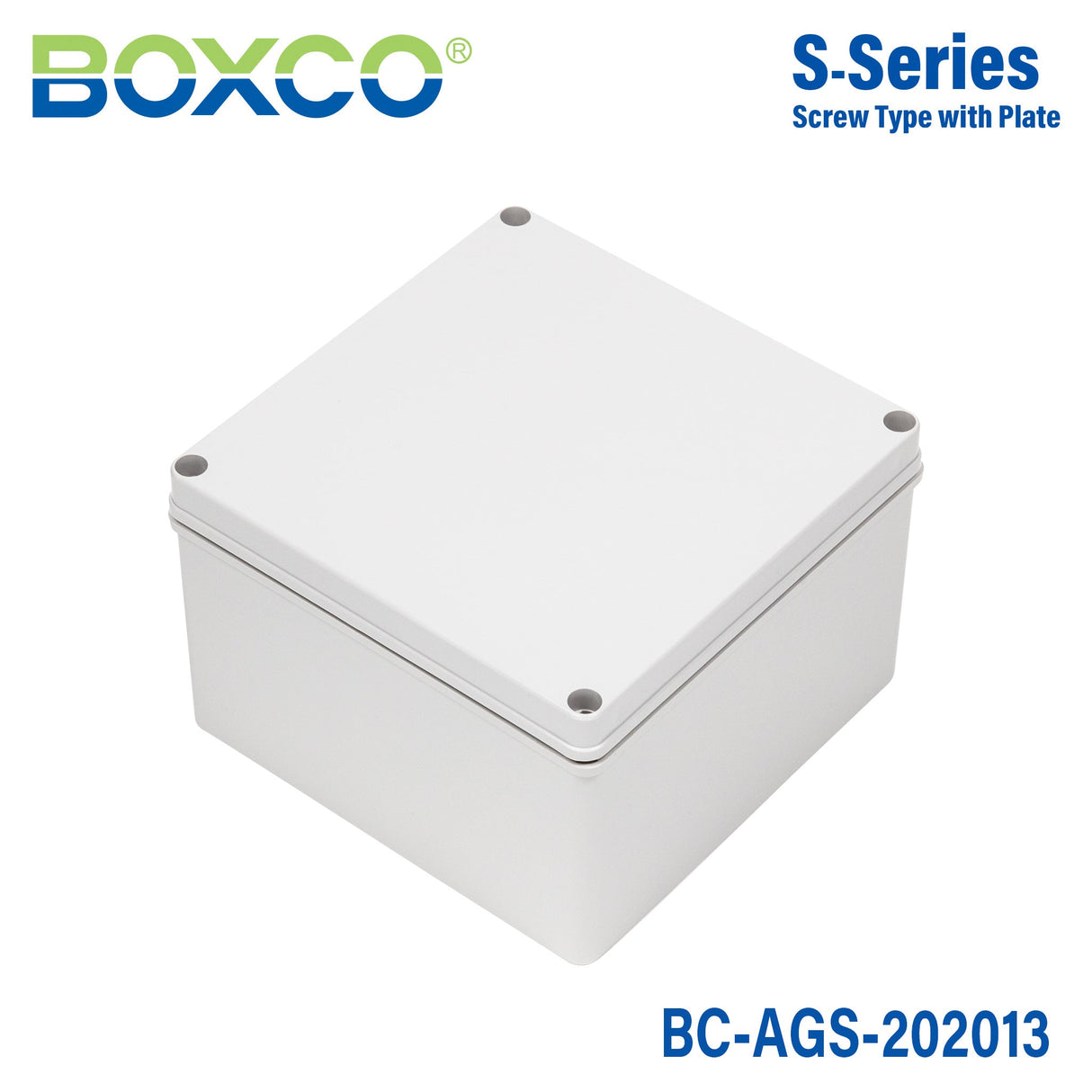 Boxco S - Series 7.87 x 7.87 x 5.12 Inches(200x200x130mm) Plastic Enclosure, IP67, IK08, ABS, Grey Cover, Screw Type - BC-AGS-202013 - powersupplymall.com