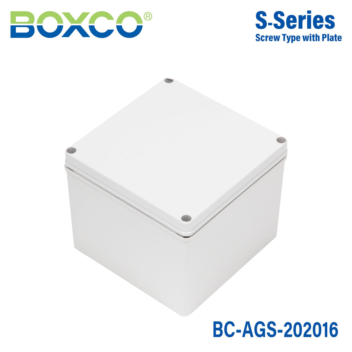 Boxco S - Series 7.87 x 7.87 x 6.3 Inches(200x200x160mm) Plastic Enclosure, IP67, IK08, ABS, Grey Cover, Screw Type - BC-AGS-202016 - powersupplymall.com