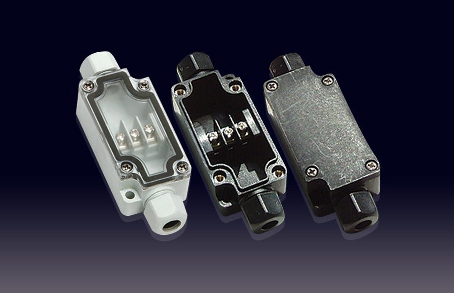 Boxco Terminal Box 3 - pole with Waterproof Connector 1.30 x 2.56 x 0.94 Inches(33 x 65 x 24mm) IP67, IK08, ABS, Grey Cover - BC - AGG - 3PC - powersupplymall.com
