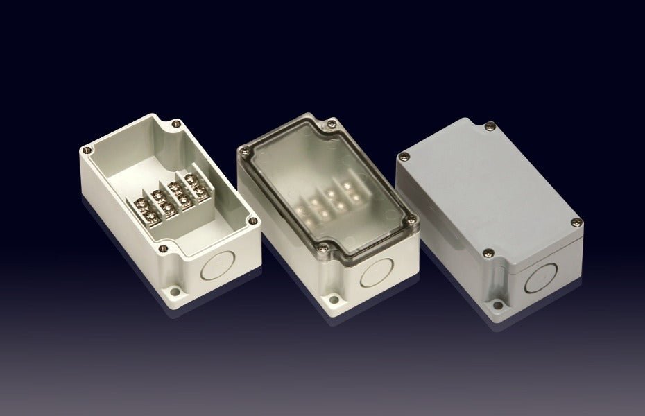 Boxco Terminal Box 4 - pole 2.17 x 3.58 x 1.69 Inches(55 x 91 x 43mm)IP67, IK08, ABS, Grey Cover - BC - AGG - 4P - powersupplymall.com