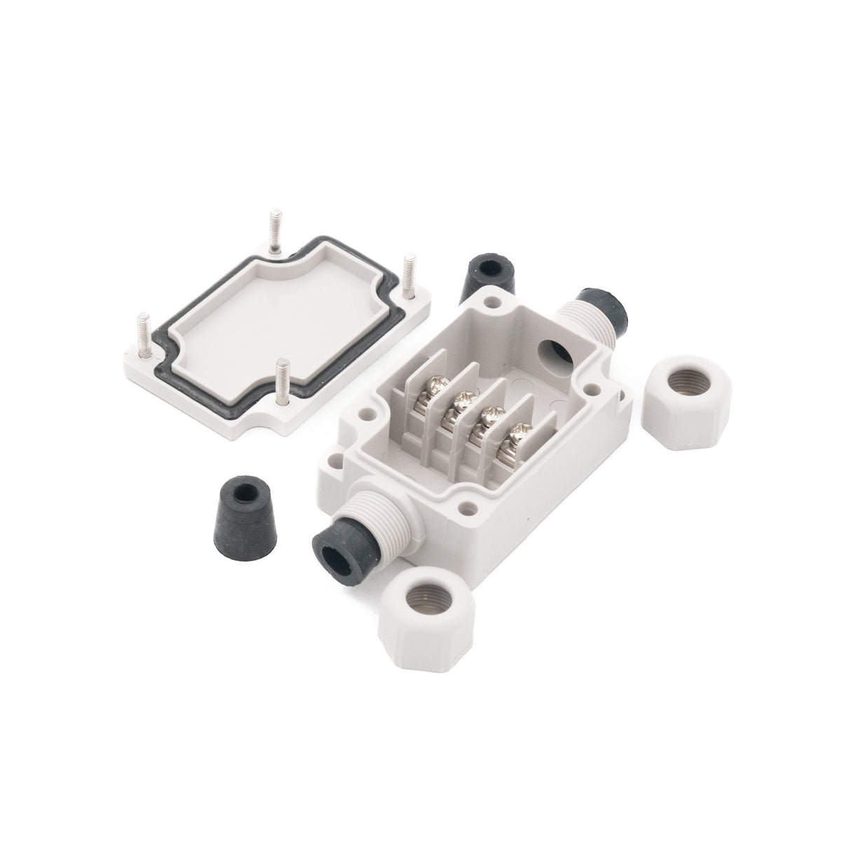 Boxco Terminal Box 4 - pole with Waterproof Connector 1.57 x 2.36 x 0.94 Inches(40 x 60 x 24mm) IP67, IK08, ABS, Grey Cover - BC - AGG - 4PC - powersupplymall.com