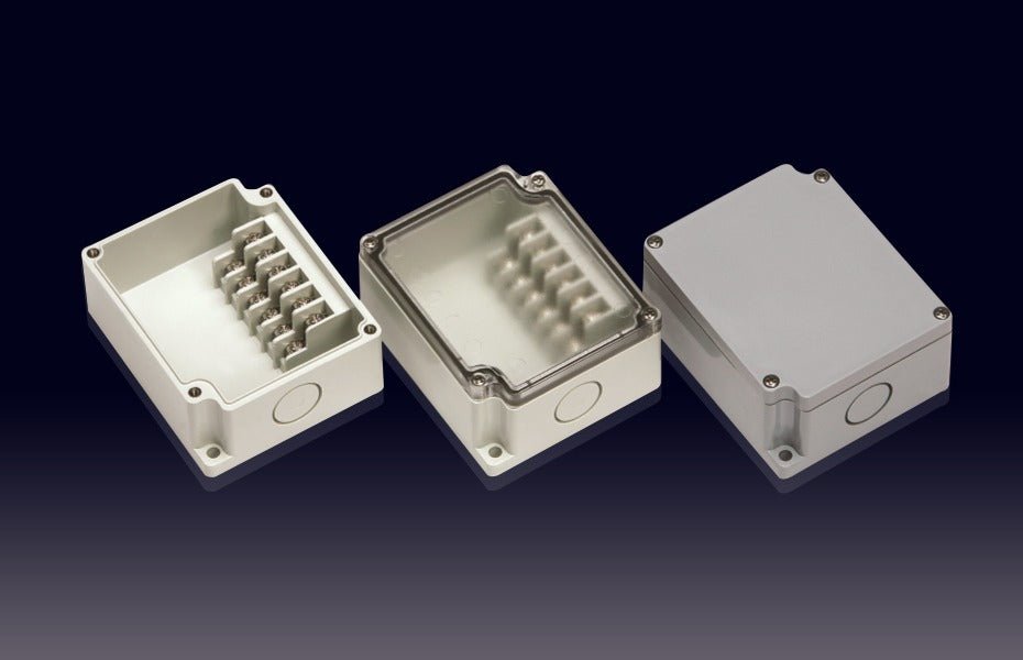 Boxco Terminal Box 6 - pole 2.17 x 3.58 x 1.69 Inches(55 x 91 x 43mm) IP67, IK08, ABS, Grey Cover - BC-AG-6P18H - powersupplymall.com