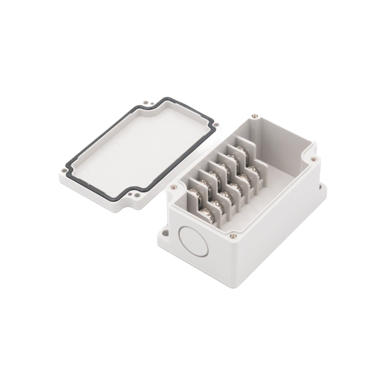 Boxco Terminal Box 6 - pole 2.17 x 3.58 x 1.69 Inches(55 x 91 x 43mm) IP67, IK08, ABS, Grey Cover - BC - AGG - 6PH - powersupplymall.com