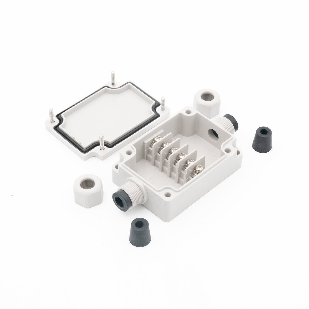 Boxco Terminal Box 6 - pole with Waterproof Connector 1.97 x 2.76 x 0.94 Inches(50 x 70 x 24mm) IP67, IK08, ABS, Grey Cover - BC - AGG - 6PC - powersupplymall.com