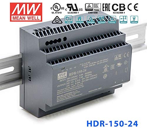 Mean Well HDR-150-24 Ultra Slim Step Shape Power Supply 150W 24V 5.31A - DIN Rail
