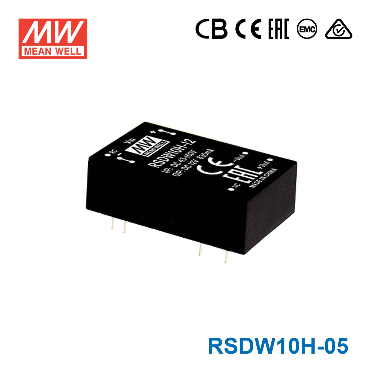 Mean Well RSDW10H-05 DC-DC Converter - 10W - 43~160V in 5V out 2A