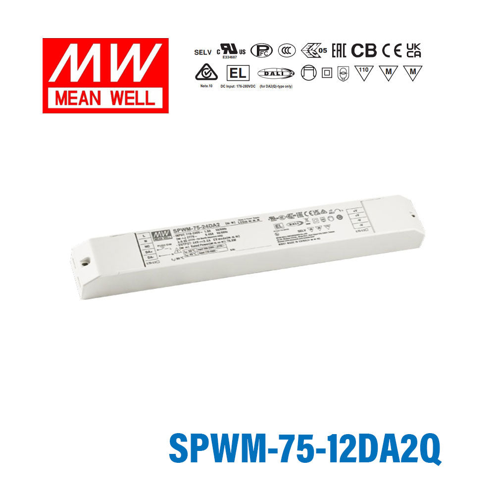 MEAN WELL SPWM-75-12DA2Q 75.6W 12V CV LED Driver