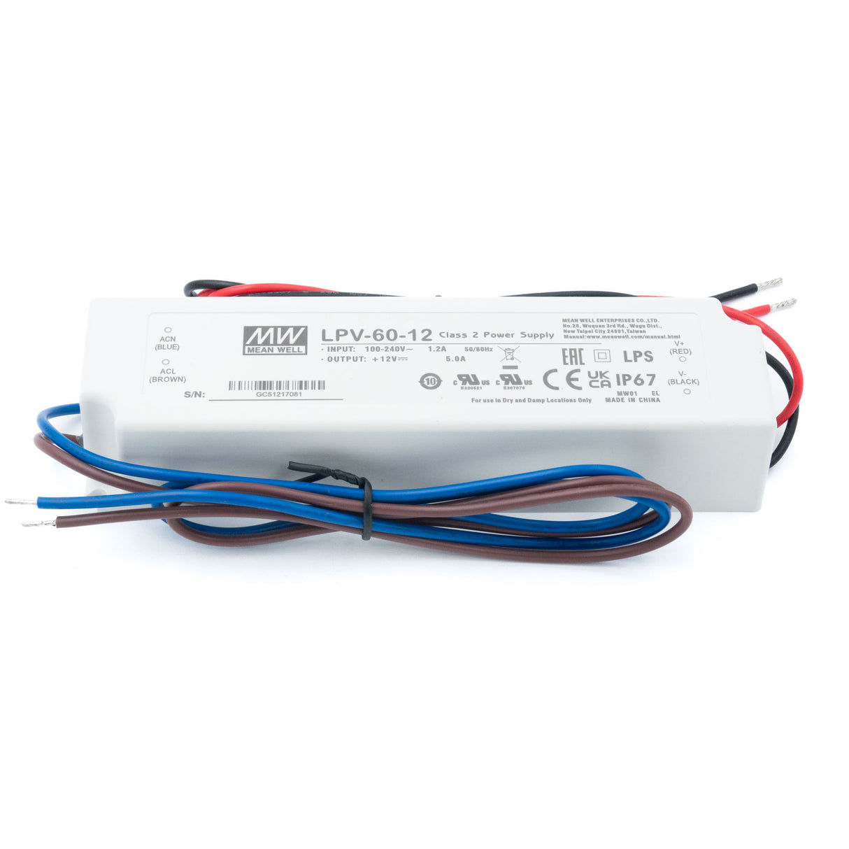 Mean Well LPV-60-12 LED Driver — 60W 12V 5A IP67 Waterproof - PHOTO 1