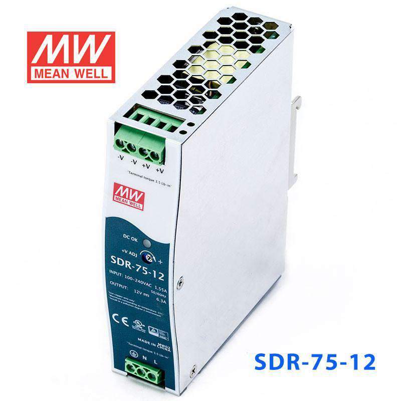 Mean Well SDR-75-12 Single Output Industrial Power Supply 75W 12V 6.3A - DIN Rail - PHOTO 1
