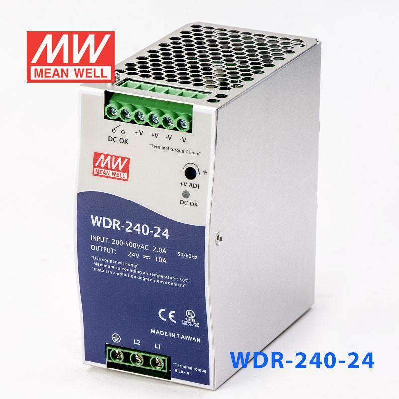 Mean Well WDR-240-24 Single Output Industrial Power Supply 240W 24V - DIN Rail