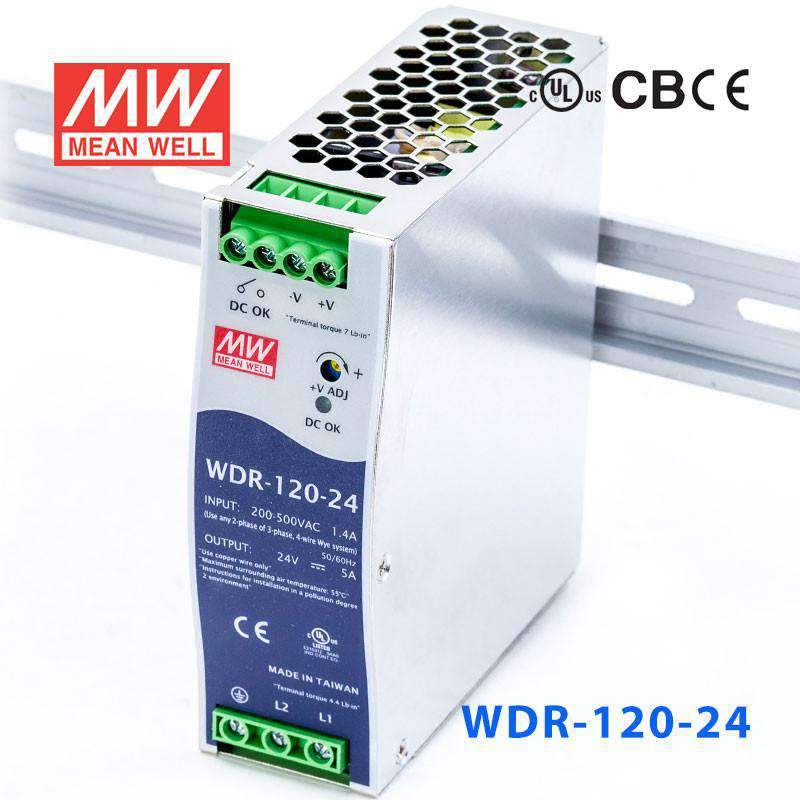 Mean Well WDR-120-24 Single Output Industrial Power Supply 120W 24V 5A - DIN Rail