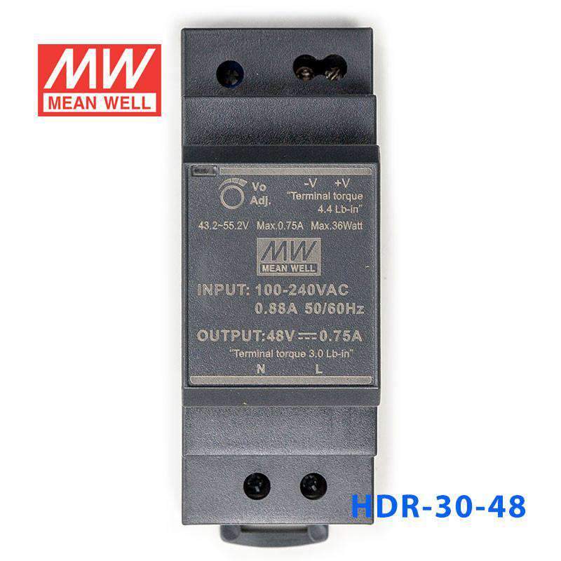Mean Well HDR-30-48 Ultra Slim Step Shape Power Supply 30W 48V 0.75A - DIN Rail