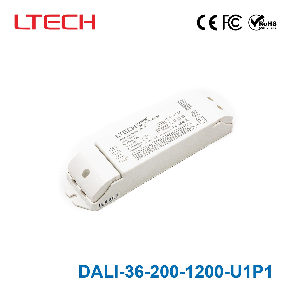 LTECH DALI-36-200-1200-U1P1 36W 200mA ~ 1200mA CC Dali LED Driver - Selectable Output