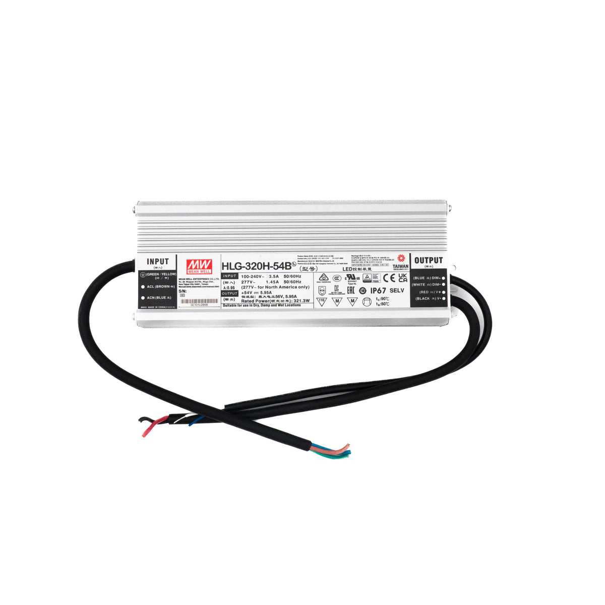 Mean Well HLG-320H-54B Power Supply 320W 54V- Dimmable 5.95A