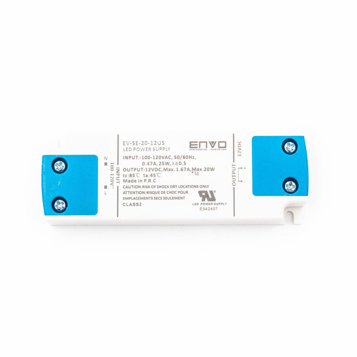 ENVO EV-SE-20-12US LED Driver 20W 12V 1.67A - EV-SE-20-12US - powersupplymall.com