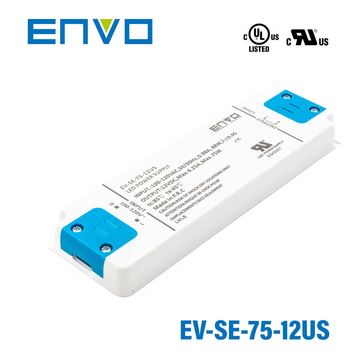 ENVO EV-SE-75-12US LED Driver 75W 12V 6.25A - EV-SE-75-12US - powersupplymall.com