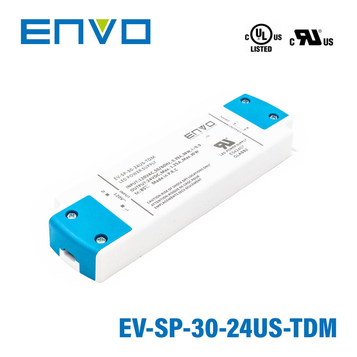 ENVO EV-SP-30-24US-TDM Triac Dimmable LED Driver 30W 24V 1.25A - EV-SP-30-24US-TDM - powersupplymall.com