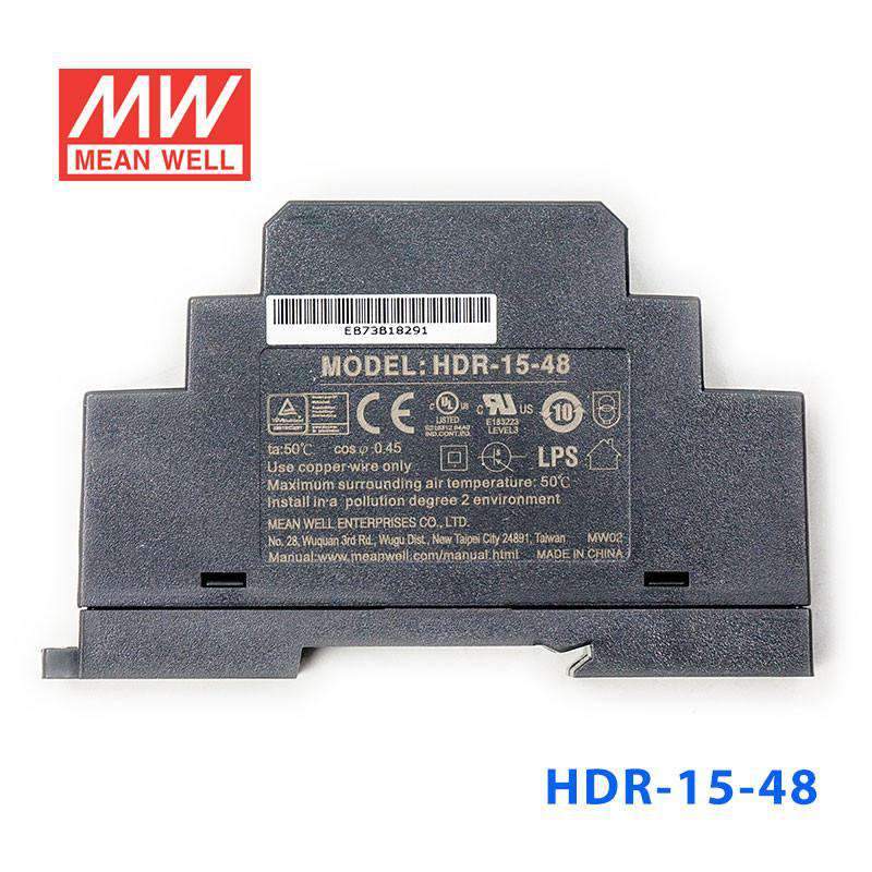 Mean Well HDR-15-48 Ultra Slim Step Shape Power Supply 15W 48V 0.32A - DIN Rail