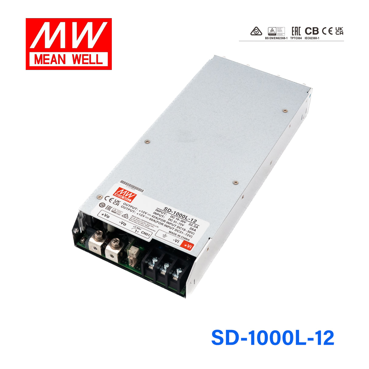 Mean Well SD-1000L-12 DC-DC Converter - 720W - 19~72V in 12V out 60A